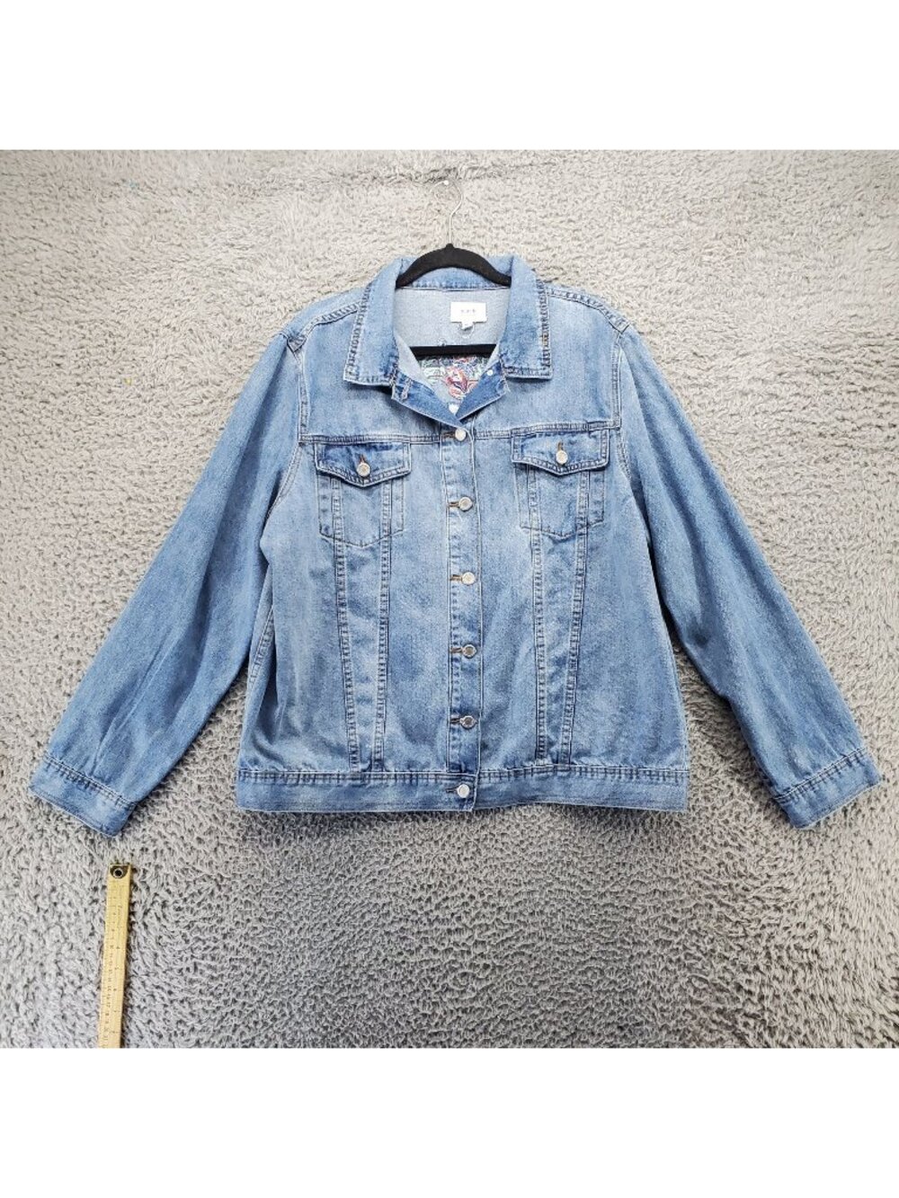 Perch Denim Jacket Womens 3XL Blue Embroidered Floral Button Front *Read*